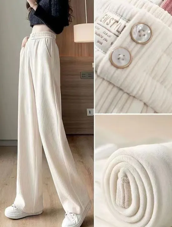 Sale Women's Fleece Pants Wide Leg Pants Trousers Full Length Baggy Micro-elastic High Waist Fashion Streetwear Outdoor Street Black White S M Fall Winter Women Pants
