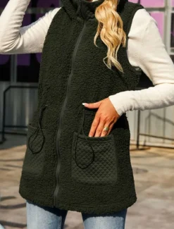 Outlet Women's Fleece Vest Teddy Coat Warm Breathable Zipper Pocket Fleece Lined Casual Plain Vacation Street Daily Wear Going out Zipper Regular Hoodie Regular Fit Sleeveless Outerwear Fall Women Vest