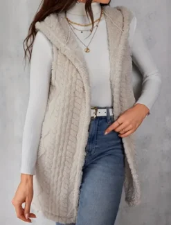 Clearance Women's Fleece Vest Warm Breathable Fleece Lined Casual Plain Vacation Street Daily Wear Going out Open Front Regular Hoodie Regular Fit Sleeveless Outerwear Fall Winter Women Vest