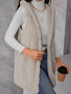 Clearance Women's Fleece Vest Warm Breathable Fleece Lined Casual Plain Vacation Street Daily Wear Going out Open Front Regular Hoodie Regular Fit Sleeveless Outerwear Fall Winter Women Vest