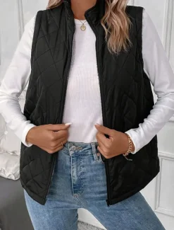 Sale Women's Fleece Vest Warm Breathable Zipper Pocket Fleece Lined Casual Plain Vacation Street Daily Wear Going out Zipper Regular Stand Collar Regular Fit Sleeveless Outerwear Fall Winter Women Puffers & Parka