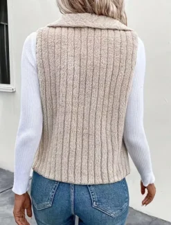 Online Women's Fleece Vest Warm Breathable Fleece Lined Casual Plain Vacation Street Daily Wear Going out Open Front Regular Turndown Regular Fit Sleeveless Outerwear White Khaki Gray Fall Winter Women Vest