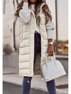 New Women's Fleece Vest Warm Pocket Fleece Lined Zipper Turndown Elegant Solid Color Loose Fit Outerwear Sleeveless Spring Fall White Khaki S M L XL 2XL Women Puffers & Parka