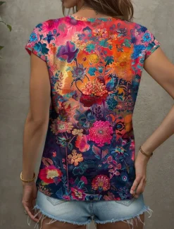 Clearance Women's Floral Camisole Tank Top Graphic Plants Vintage Stylish Classic Sleeveless Short Sleeve V Neck Regular Tops Daily Print Yellow Red Blue Purple Green Summer Spring Women Tank Tops & Camis|T-Shirts