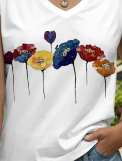 Discount Women's Floral Camisole Tank Top Vintage Stylish Classic Sleeveless Short Sleeve V Neck Regular Tops Daily Print Black White Yellow Pink Blue Summer Spring Women Tank Tops & Camis|T-Shirts