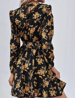 Hot Women's Floral Crew Neck Maxi Dress Long Sleeve Spring Fall Women Spring Dresses