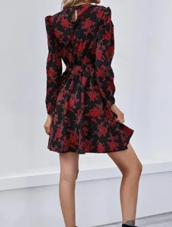 Hot Women's Floral Crew Neck Maxi Dress Long Sleeve Spring Fall Women Spring Dresses