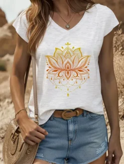Clearance Women's Floral Graphic Geometric Camisole Tank Top Vintage Stylish Classic Sleeveless Short Sleeve V Neck Regular Tops Daily Print Black White Red Blue Purple Summer Spring Women Tank Tops & Camis
