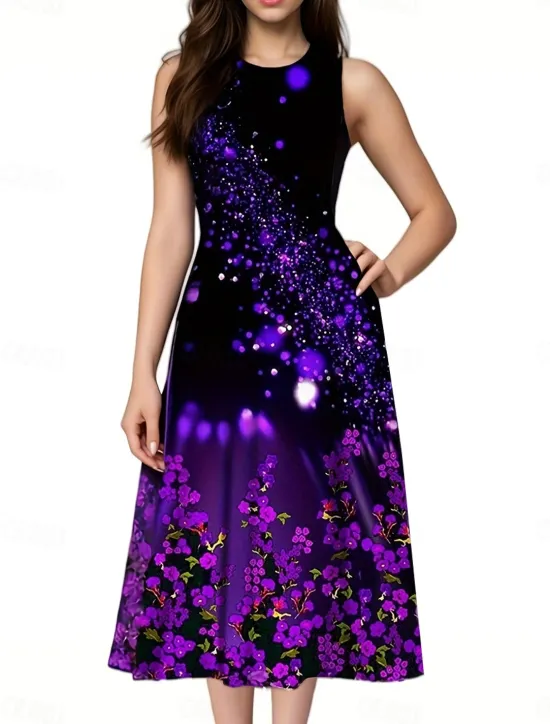 Sale Women's Floral Print Crew Neck Long Dress Maxi Dress Elegant Stylish Party Daily Sleeveless Summer Women Floral Dresses|Spring Dresses