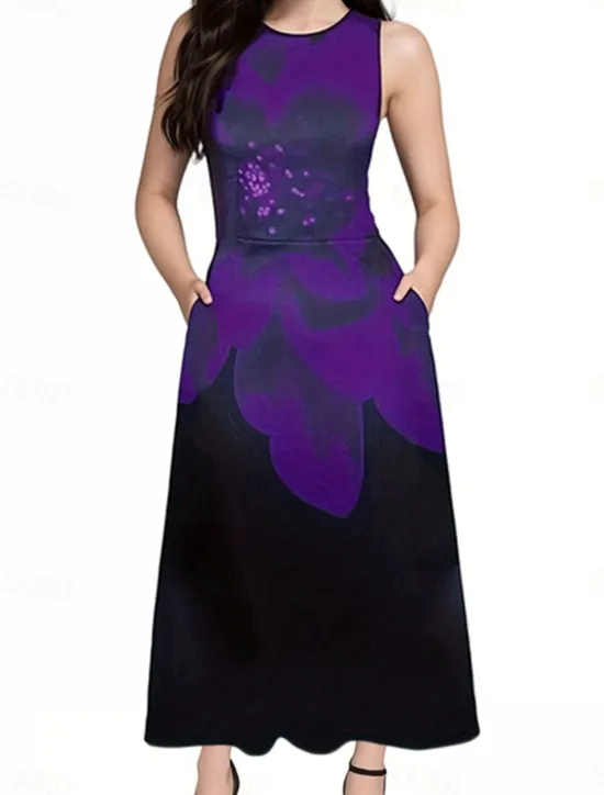 Sale Women's Floral Print Crew Neck Long Dress Maxi Dress Elegant Stylish Party Daily Sleeveless Summer Women Floral Dresses|Spring Dresses