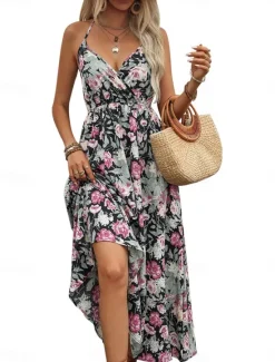 Online Women's Floral Strap Midi Dress Sleeveless Summer Spring Women Spring Dresses|Floral Dresses