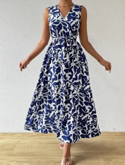 Hot Women's Floral V Neck Maxi Dress Sleeveless Summer Spring Women Floral Dresses