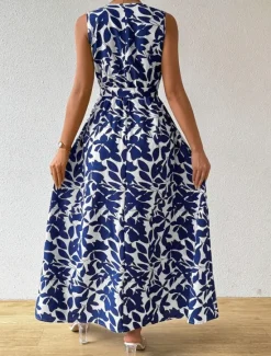 Hot Women's Floral V Neck Maxi Dress Sleeveless Summer Spring Women Floral Dresses