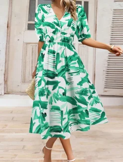 Online Women's Floral V Neck Maxi Dress Short Sleeve Summer Spring Women Spring Dresses