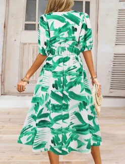 Online Women's Floral V Neck Maxi Dress Short Sleeve Summer Spring Women Spring Dresses
