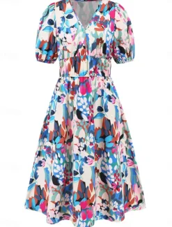 Online Women's Floral V Neck Maxi Dress Short Sleeve Summer Spring Women Spring Dresses