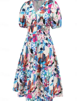 Online Women's Floral V Neck Maxi Dress Short Sleeve Summer Spring Women Spring Dresses