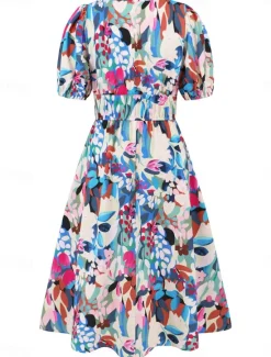 Online Women's Floral V Neck Maxi Dress Short Sleeve Summer Spring Women Spring Dresses