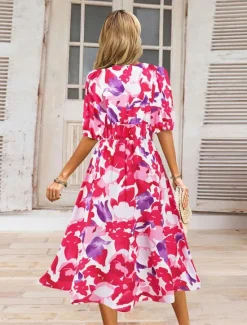 Online Women's Floral V Neck Maxi Dress Short Sleeve Summer Spring Women Spring Dresses