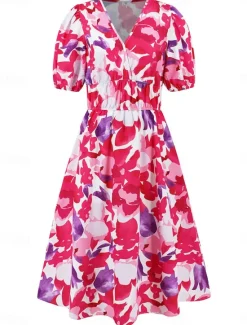 Online Women's Floral V Neck Maxi Dress Short Sleeve Summer Spring Women Spring Dresses