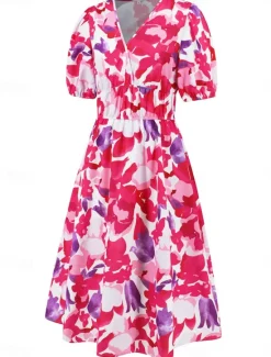 Online Women's Floral V Neck Maxi Dress Short Sleeve Summer Spring Women Spring Dresses
