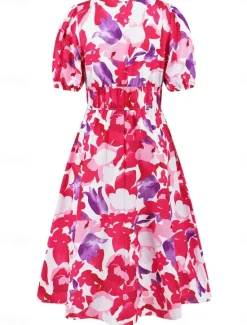 Online Women's Floral V Neck Maxi Dress Short Sleeve Summer Spring Women Spring Dresses