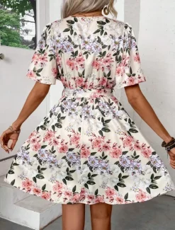 Sale Women's Floral V Neck Mini Dress Short Sleeve Summer Spring Women Spring Dresses