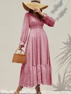 Clearance Women's Formal Dress Floral Ruffle V Neck Long Dress Maxi Dress Elegant Stylish Daily Long Sleeve Fall Women Spring Dresses