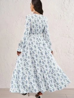 Clearance Women's Formal Dress Floral Ruffle V Neck Long Dress Maxi Dress Elegant Stylish Daily Long Sleeve Fall Women Spring Dresses