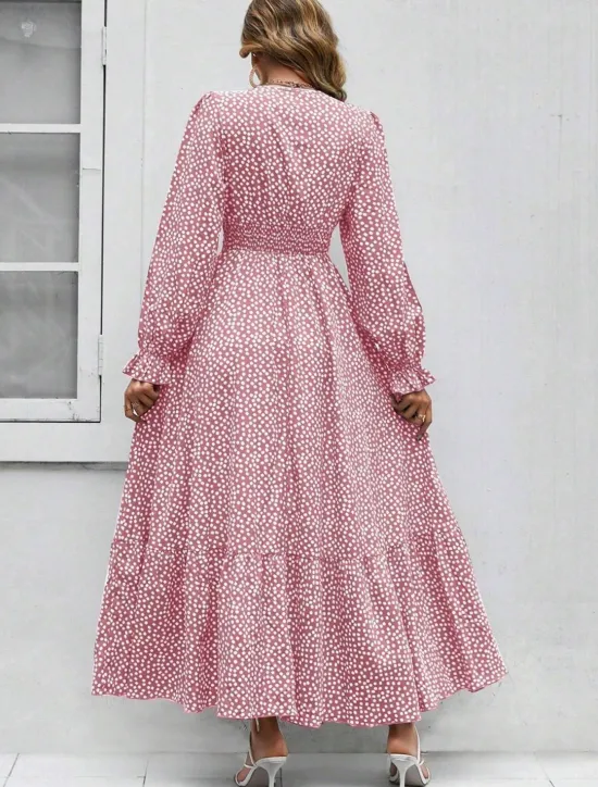 Clearance Women's Formal Dress Floral Ruffle V Neck Long Dress Maxi Dress Elegant Stylish Daily Long Sleeve Fall Women Spring Dresses