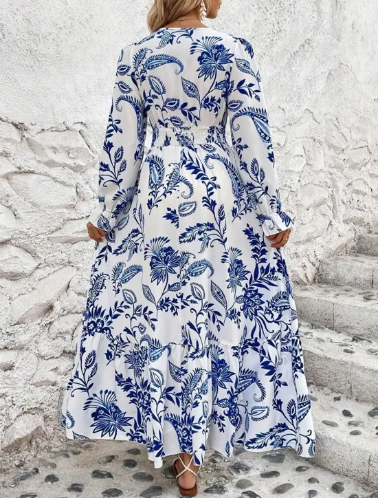 Clearance Women's Formal Dress Floral Ruffle V Neck Long Dress Maxi Dress Elegant Stylish Daily Long Sleeve Fall Women Spring Dresses