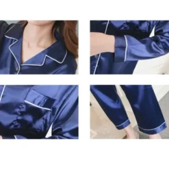 Best Women's Gift Pajamas Sets Home Party Daily Basic Pure Color Satin Simple Casual Soft Shirt Pant Fall Spring Summer Shirt Collar Long Sleeve Long Pant Buckle Pocket Home Outfits Women Pajama-Setter