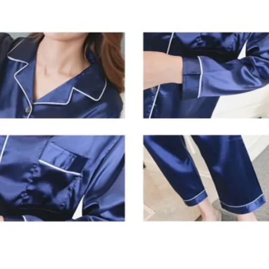 Best Women's Gift Pajamas Sets Home Party Daily Basic Pure Color Satin Simple Casual Soft Shirt Pant Fall Spring Summer Shirt Collar Long Sleeve Long Pant Buckle Pocket Home Outfits Women Pajama-Setter