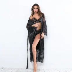 Outlet Women's Gift Robes Gown Pajamas Bathrobes Home Party Wedding Party Lace Patchwork Pure Color Spandex Simple Casual Soft Fall Winter Long Sleeve Lace Up Belt Included Home Outfits Women Pajama-Setter