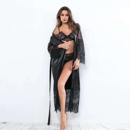 Outlet Women's Gift Robes Gown Pajamas Bathrobes Home Party Wedding Party Lace Patchwork Pure Color Spandex Simple Casual Soft Fall Winter Long Sleeve Lace Up Belt Included Home Outfits Women Pajama-Setter