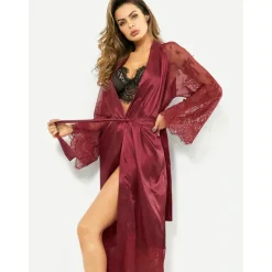 Outlet Women's Gift Robes Gown Pajamas Bathrobes Home Party Wedding Party Lace Patchwork Pure Color Spandex Simple Casual Soft Fall Winter Long Sleeve Lace Up Belt Included Home Outfits Women Pajama-Setter