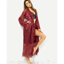 Outlet Women's Gift Robes Gown Pajamas Bathrobes Home Party Wedding Party Lace Patchwork Pure Color Spandex Simple Casual Soft Fall Winter Long Sleeve Lace Up Belt Included Home Outfits Women Pajama-Setter