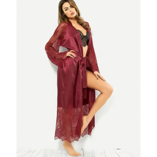 Outlet Women's Gift Robes Gown Pajamas Bathrobes Home Party Wedding Party Lace Patchwork Pure Color Spandex Simple Casual Soft Fall Winter Long Sleeve Lace Up Belt Included Home Outfits Women Pajama-Setter
