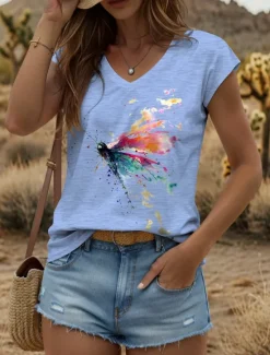 Outlet Women's Graphic Animal Butterfly Camisole Tank Top Vintage Tropical Stylish Sleeveless Short Sleeve V Neck Regular Tops Daily Print Black White Yellow Pink Blue Summer Spring Women Tank Tops & Camis