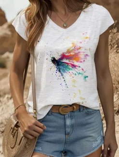 Outlet Women's Graphic Animal Butterfly Camisole Tank Top Vintage Tropical Stylish Sleeveless Short Sleeve V Neck Regular Tops Daily Print Black White Yellow Pink Blue Summer Spring Women Tank Tops & Camis