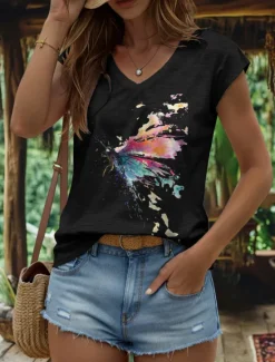 Outlet Women's Graphic Animal Butterfly Camisole Tank Top Vintage Tropical Stylish Sleeveless Short Sleeve V Neck Regular Tops Daily Print Black White Yellow Pink Blue Summer Spring Women Tank Tops & Camis