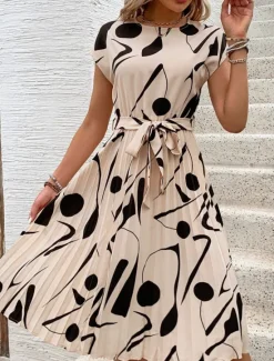 Sale Women's Graphic Crew Neck Maxi Dress Short Sleeve Summer Spring Women Work Dresses