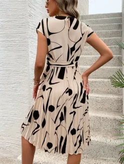 Sale Women's Graphic Crew Neck Maxi Dress Short Sleeve Summer Spring Women Work Dresses