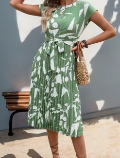 Sale Women's Graphic Crew Neck Maxi Dress Short Sleeve Summer Spring Women Work Dresses