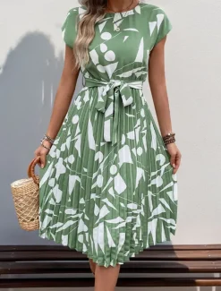 Sale Women's Graphic Crew Neck Maxi Dress Short Sleeve Summer Spring Women Work Dresses