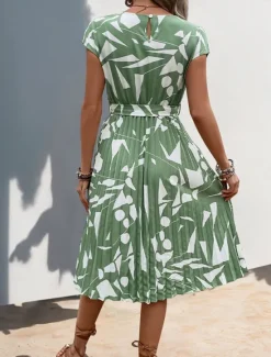 Sale Women's Graphic Crew Neck Maxi Dress Short Sleeve Summer Spring Women Work Dresses