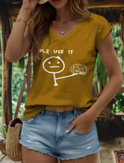 Best Women's Graphic Letter Camisole Tank Top Vintage Stylish Classic Sleeveless Short Sleeve V Neck Regular Tops Daily Vacation Wear Print Black White Yellow Red Blue Summer Spring Women Tank Tops & Camis