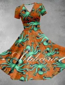 Sale Women's Graphic Print V Neck Midi Dress Casual Vacation Daily Short Sleeve Summer Women Spring Dresses|Floral Dresses