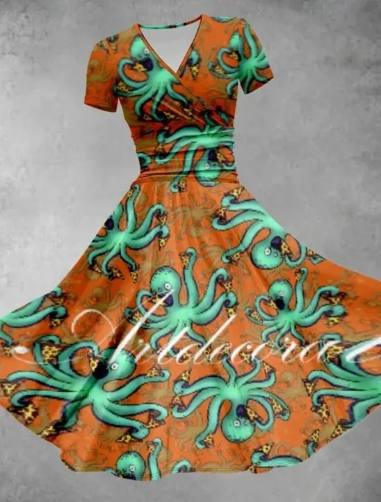 Sale Women's Graphic Print V Neck Midi Dress Casual Vacation Daily Short Sleeve Summer Women Spring Dresses|Floral Dresses