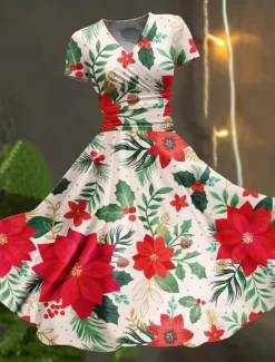 Sale Women's Graphic Print V Neck Midi Dress Casual Vacation Daily Short Sleeve Summer Women Spring Dresses|Floral Dresses